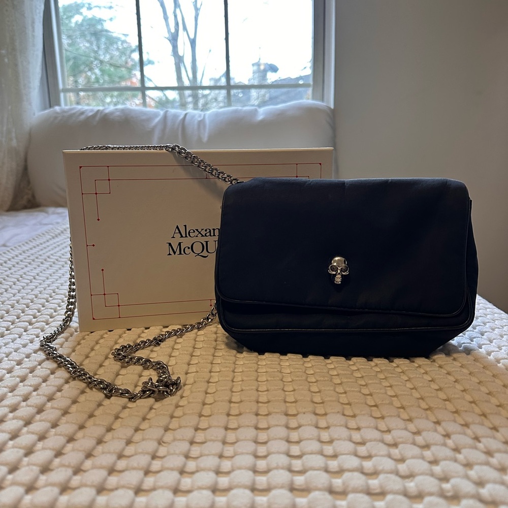 Alexander McQueen Small Black Nylon Skull Shoulder Bag